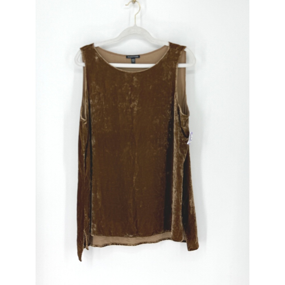 Eileen Fisher Womens Velvet Silk Blend Sleeveless Top Size L Autumn Quiet Luxury
